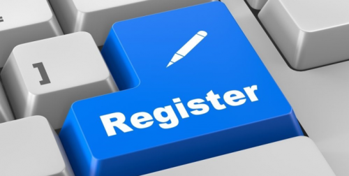 Image shows a segment of a computer keyboard with a large blue key with the word "Register" on it, to indicate you should register for our events.